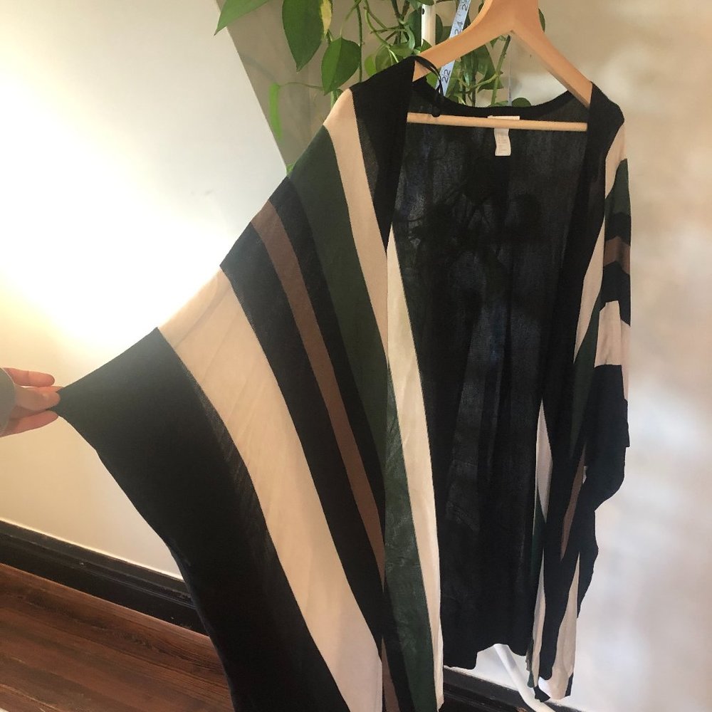 Striped cotton draped kimono